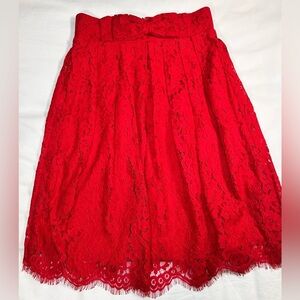 First Love Red Lace Midi Skirt with Bow Waistband Size Medium Holiday Parties